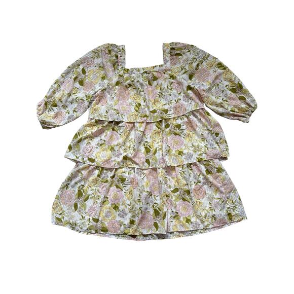 WHOWHATWEAR Pink Floral Ruffle Tiered Babydoll Mini Dress Size Small - Picture 3 of 7